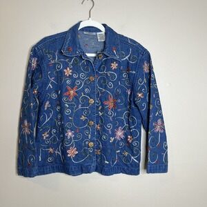 vtg embroidery jacket Denim Floral Boho Maximalist‎ Lagenlook Indie M Festival